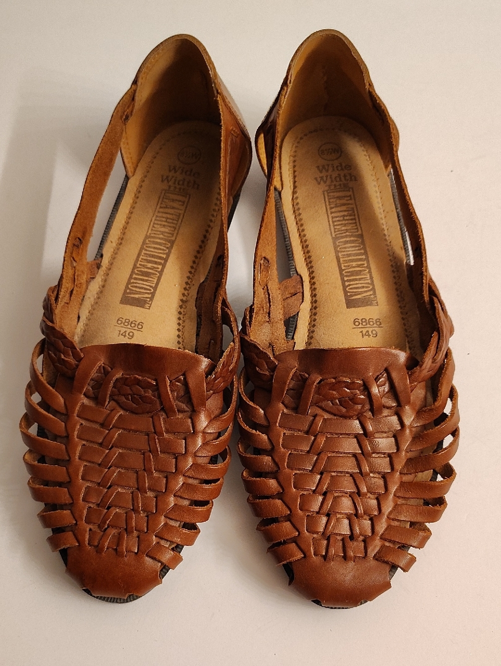 Women's Leather Sz 8.5 Wide Brown Woven Huarache Sandals GY3D X